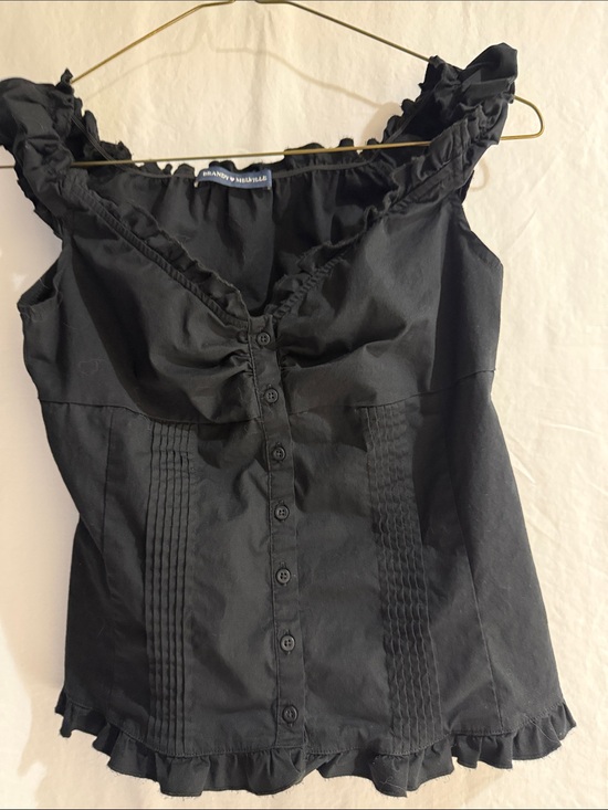 Brandy Melville Tops - Brandy Melville Black Ruffle-Trim Button Front Top